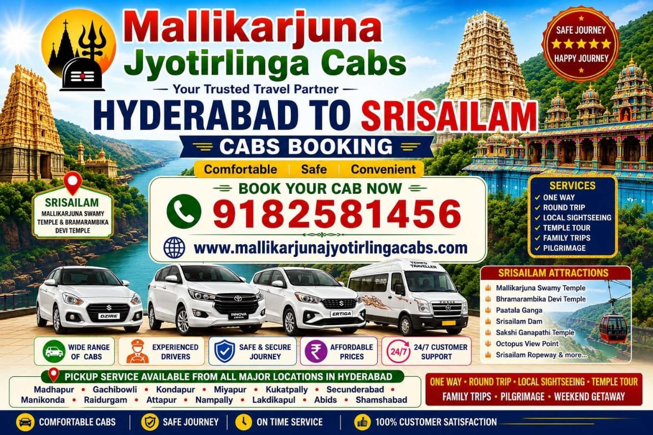 Hyderabad to Srisailam Cabs Booking