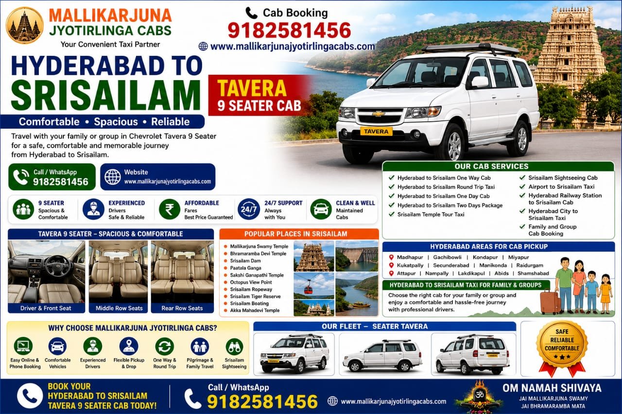 Hyderabad to Srisailam Tavera 9 Seater Cabs
