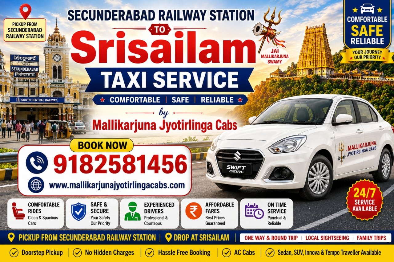 Secunderabad Railway Station to Srisailam Taxi Service